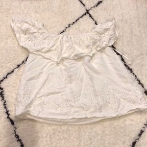 Off the shoulder off white drapes eyelet blouse